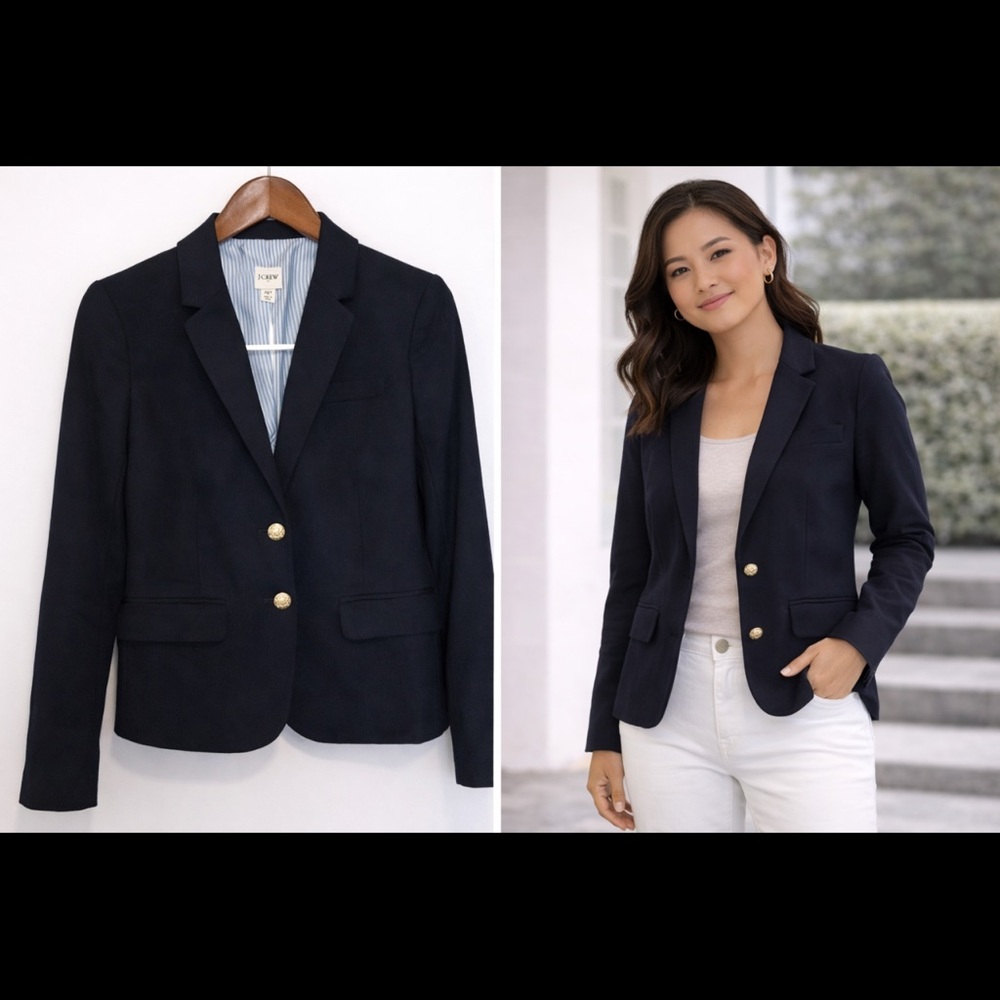 J.Crew dark Navy/Black Blazer 6P Petite Gold Button Classic Preppy Jacket - Picture 1 of 4